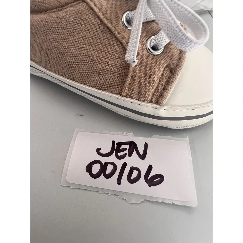 Carter's Child of Mine Canvas Sneakers‎ 6-9m Tan Neutral Faux Leather Trim